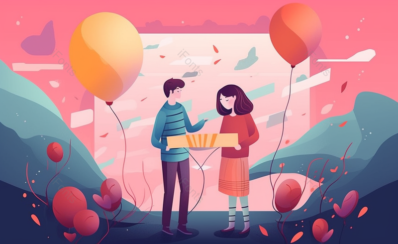 男女分享礼物520情人节手绘场景,插画/手绘图,插画/手绘图库,插画/手绘图下载,插画/手绘